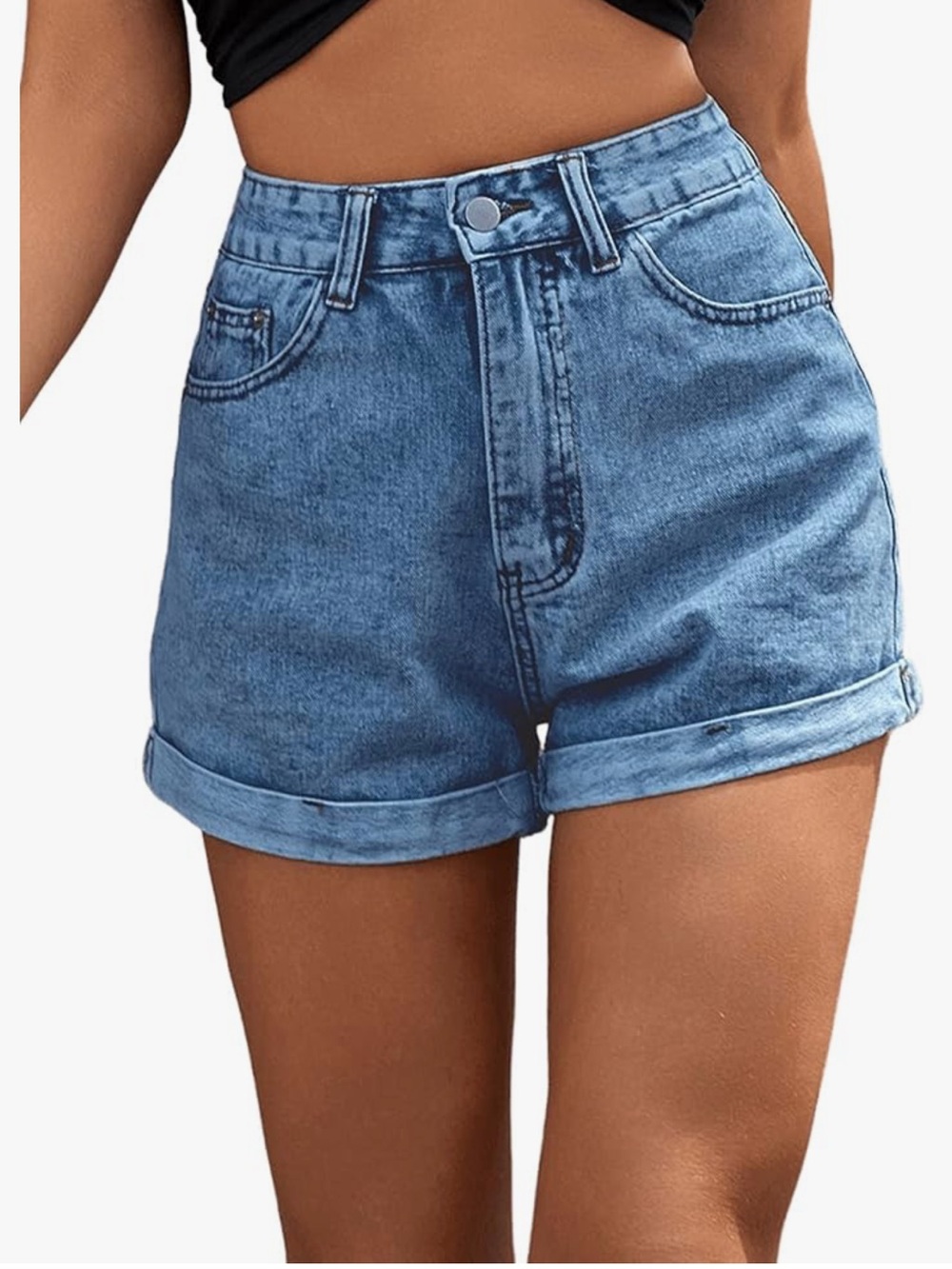 High-Rise Blue Denim Cuffed Women’s Jean Shorts
